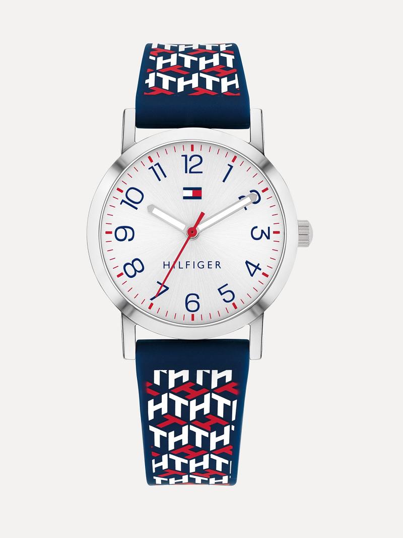 Lány Tommy Hilfiger Big Monogram With Szilikon Pántos Óra Fehér | HU 2053FDN